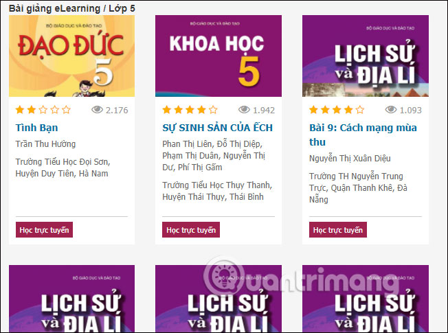 Học trực tuyến lớp 5, học online các môn học lớp 5