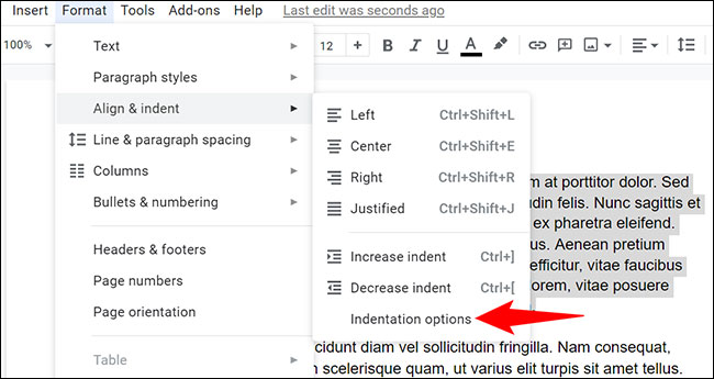 Chọn Indentation Options 