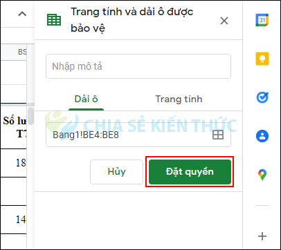 Đặt quyền vùng dữ liệu Google Sheets