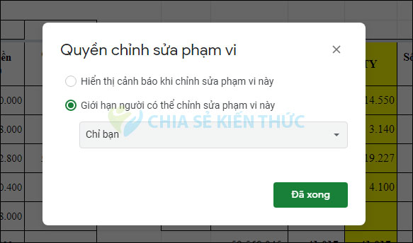 Khóa công thức dữ liệu Google Sheets