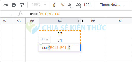 Hiển thị công thức Google Sheets cùng kết quả