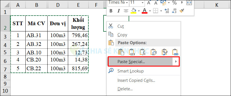 Hoán chuyển dòng thành cột trong Excel