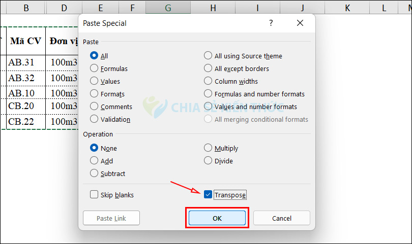 Hoán chuyển dòng thành cột trong Excel