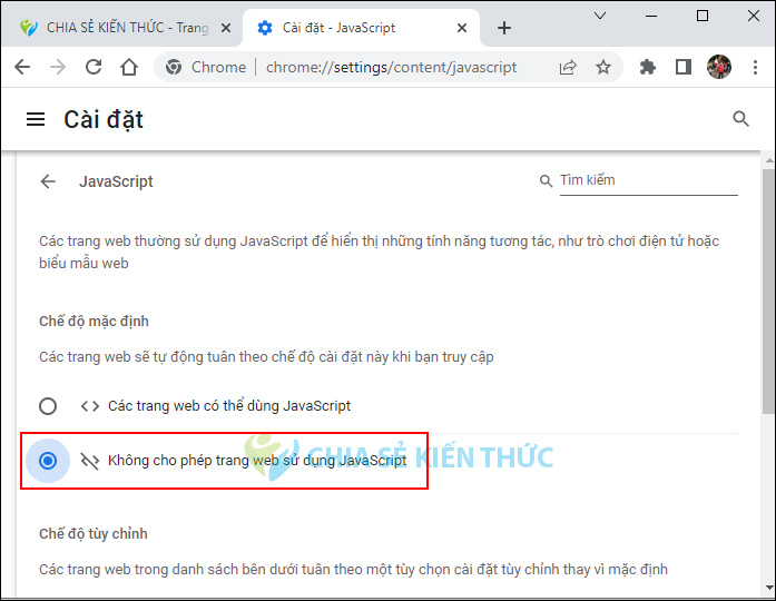 Sử dụng tùy chọn để bật/tắt Javascript trong Chrome Sử dụng tùy chọn để bật/tắt Javascript trong Chrome
