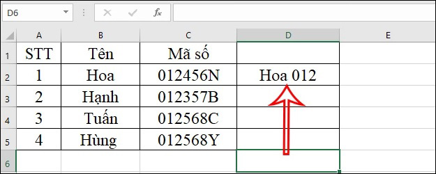 Kết hợp dữ liệu trong Excel