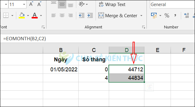Hàm EOMONTH không hiện ngày tháng
