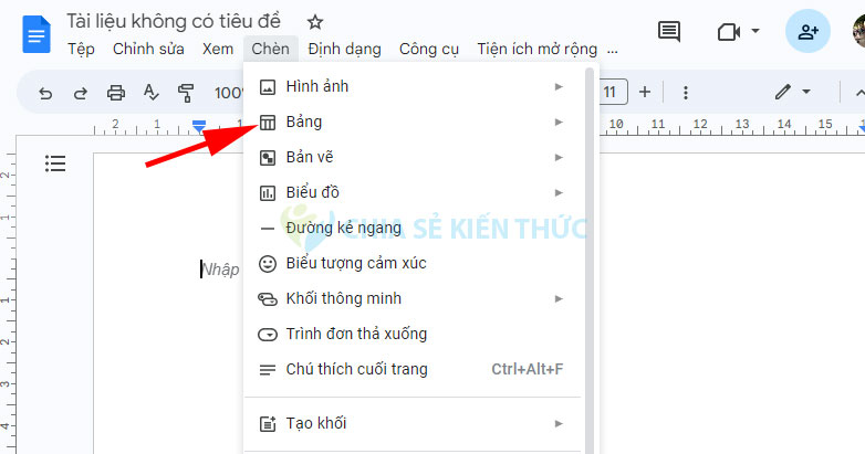 Tạo bảng trong Google Docs