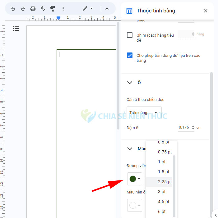 Chỉnh viền trang bìa trong Google Docs