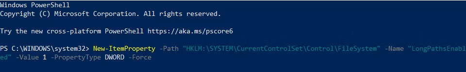 Vô hiệu hóa các lệnh PowerShell đường dẫn dài