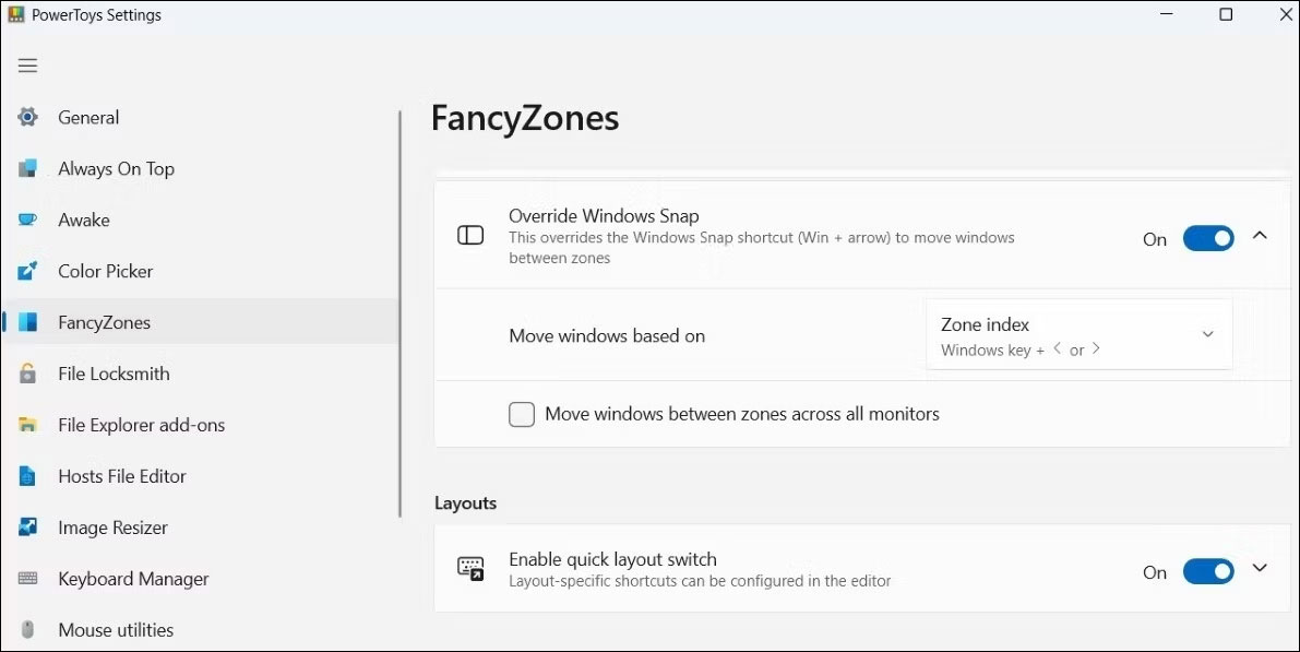Ghi đè cài đặt Windows Snap trong PowerToys