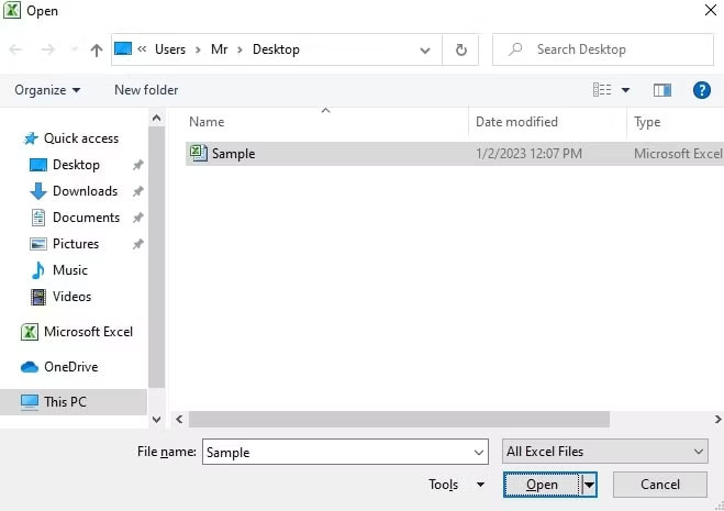 Sửa chữa file bằng Excel - Bước 5