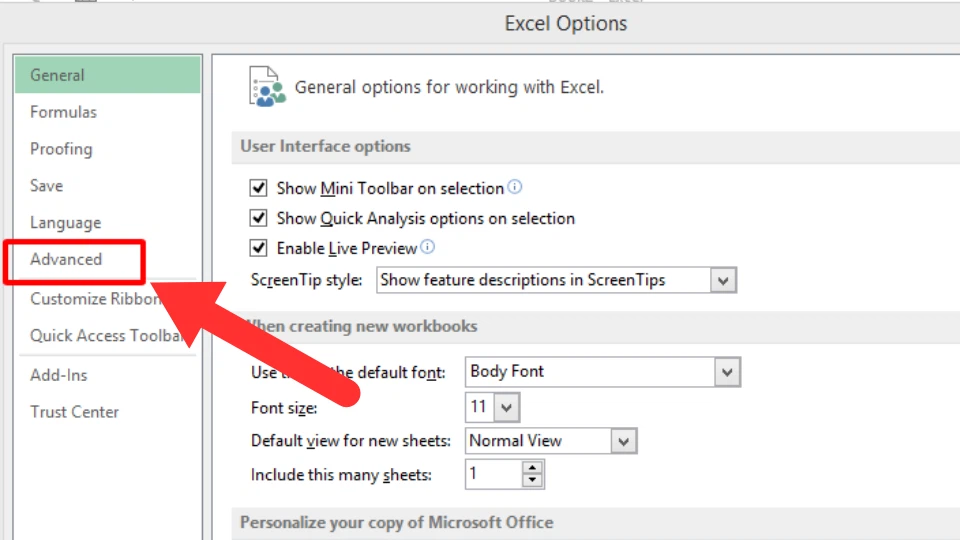 Cách thay đổi dấu chấm thành dấu phẩy trong Excel - Bước 2.1