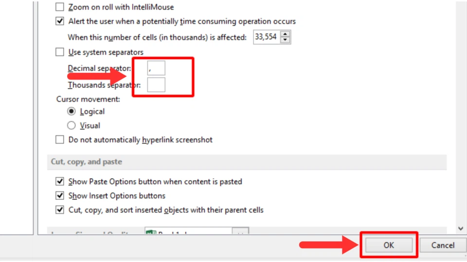 Cách thay đổi dấu chấm thành dấu phẩy trong Excel - Bước 4