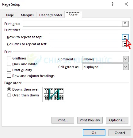 Cách lặp lại tiêu đề bảng khi in trong Excel 2007 - 2019 - Bước 2