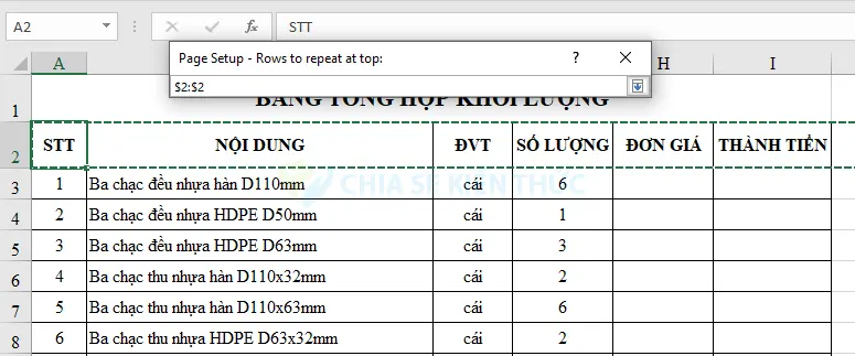 Cách lặp lại tiêu đề bảng khi in trong Excel 2007 - 2019 - Bước 3