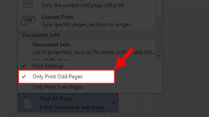 Cách in trang lẻ trong Word - Bước 2