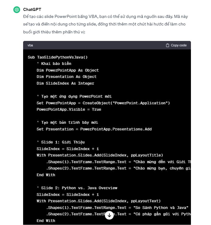 Dùng ChatGPT viết mã VBA để tạo slide tự động trên PowerPoint - Bước 1