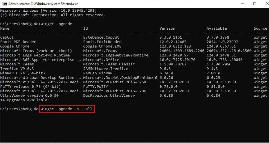 Cách cập nhật tất cả các ứng dụng trên Windows chỉ với vài dòng lệnh CMD - Bước 2