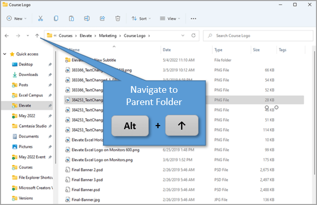 12 Phím tắt thao tác với Windows File Explorer cực nhanh - Chuyển ra thư mục cha