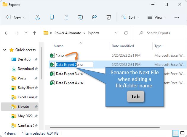 12 Phím tắt thao tác với Windows File Explorer cực nhanh - Đổi tên tệp hoặc thư mục kế tiếp