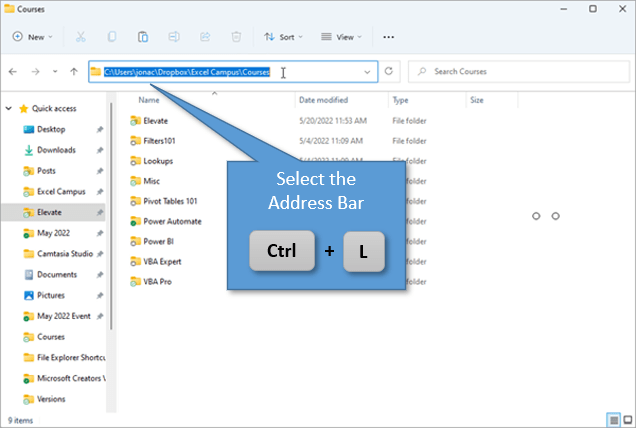 12 Phím tắt thao tác với Windows File Explorer cực nhanh - Vào thanh địa chỉ