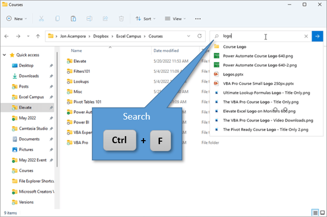12 Phím tắt thao tác với Windows File Explorer cực nhanh - Tìm kiếm