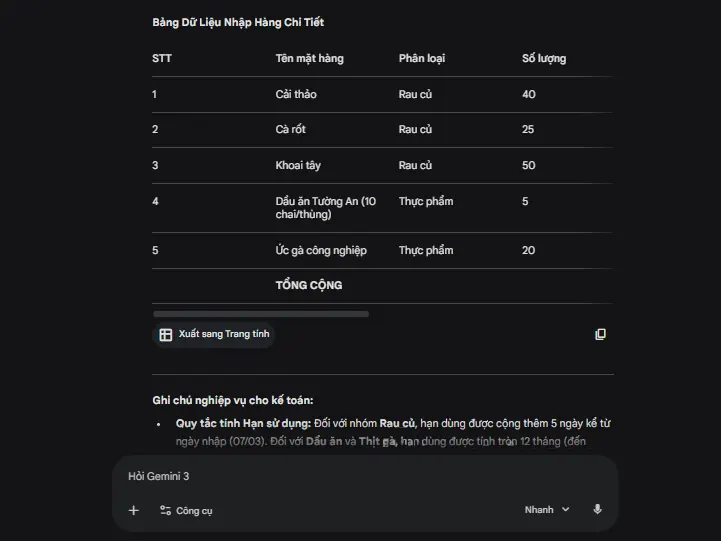 Cách tạo bảng tính từ nội dung tin nhắn chỉ bằng 1 câu lệnh prompt AI - Bước 3