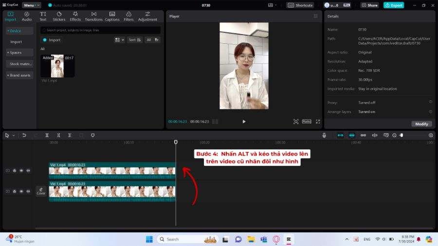Các bước thực hiện chèn vật thể sau người trên CapCut PC - Bước 5