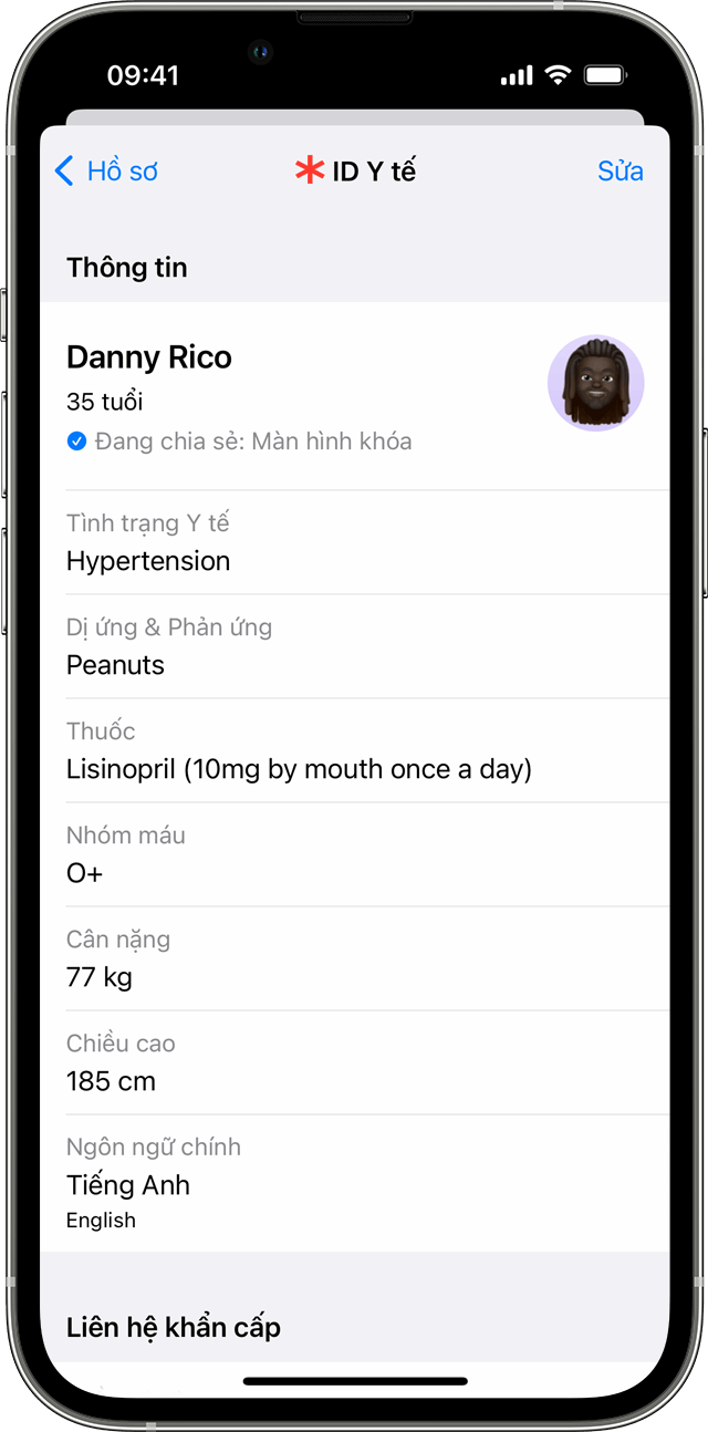 Người liên hệ khẩn cấp/ID y tế