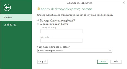 Tạo kết nối đến SQL Server để lấy dữ liệu vào Excel - Bước 3