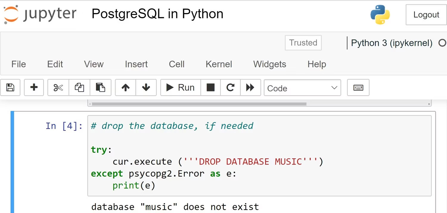 Code Python để loại bỏ cơ sở dữ liệu trong Postgres