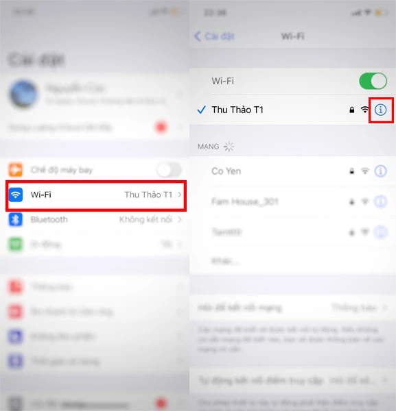 Quên mạng WiFi và kết nối lại đúng với mật khẩu - Bước 1