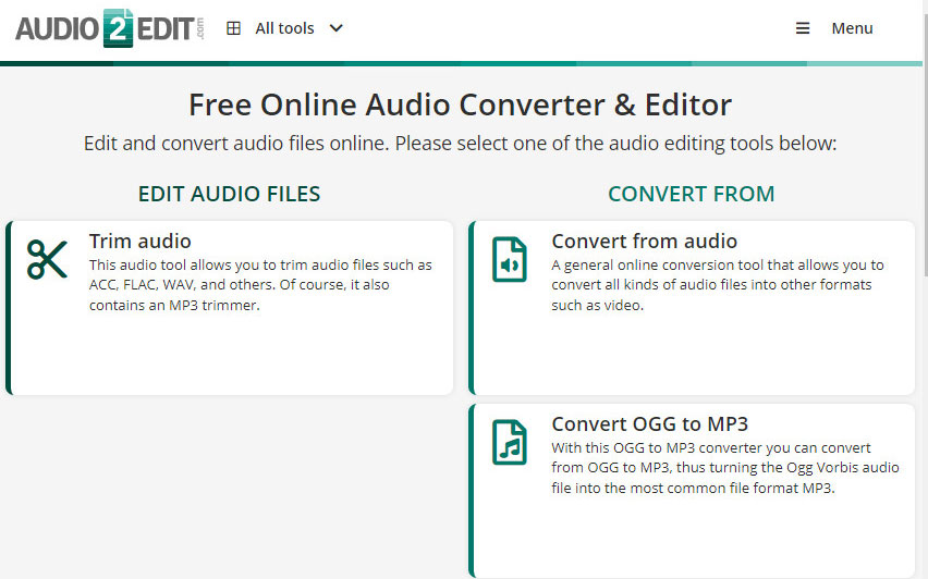 Công cụ chỉnh sửa âm thanh online miễn phí Audio2edit.com