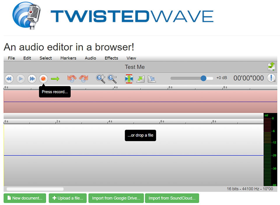 Công cụ chỉnh sửa âm thanh online miễn phí Twistedwave.com