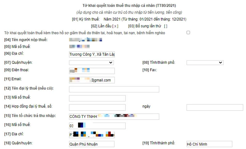 Tờ khai quyết toán thuế TNCN TT80/2021