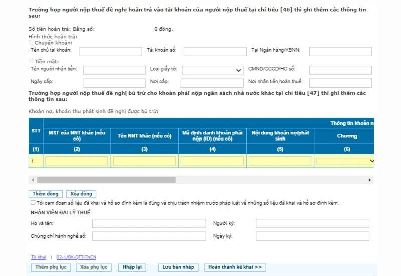 Người nộp thuế kê khai thông tin nộp thuế theo yêu cầu