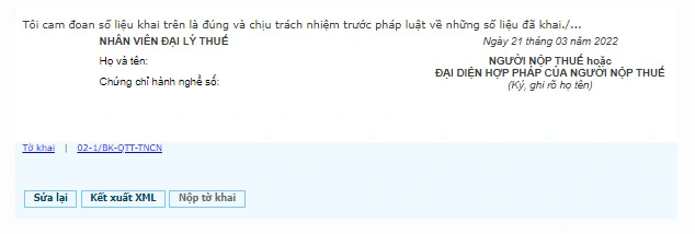 Kết xuất file và tải tờ khai về máy tính